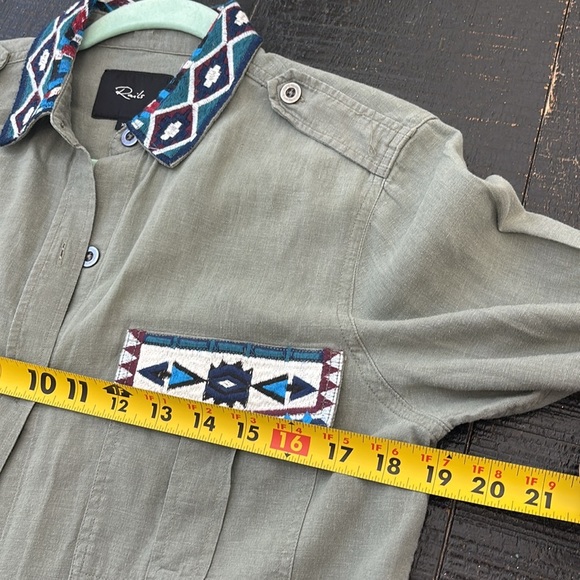 Rails Kona Button Down Shirt Linen Blend Embroidered Olive Green Shirt Sz XS - Picture 13 of 14